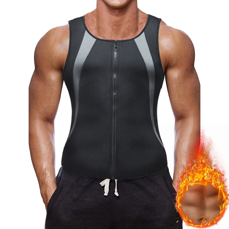 (image for) Men's Sweat Sauna Suit Shaper Stretch Breathable Sweat Absorbing Zip Up Sportswear Fitness Vest for Losing Weight Fitness