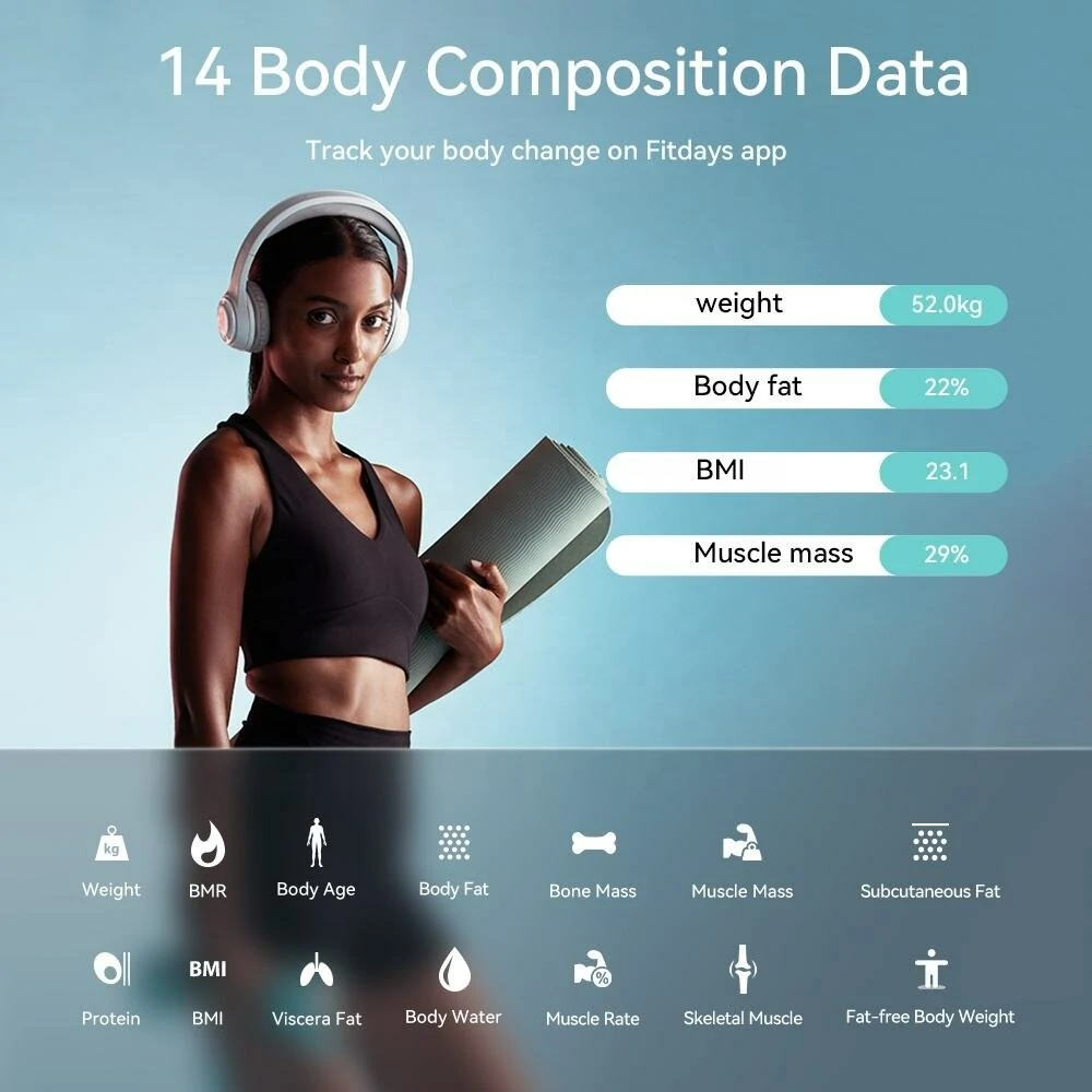 (image for) Mini Smart Body Fat Scale 20 Key Body Data Analyze Scale Providing Diet Exercise Programs Support 180kg Multifunctional Weight Body Fat Scale