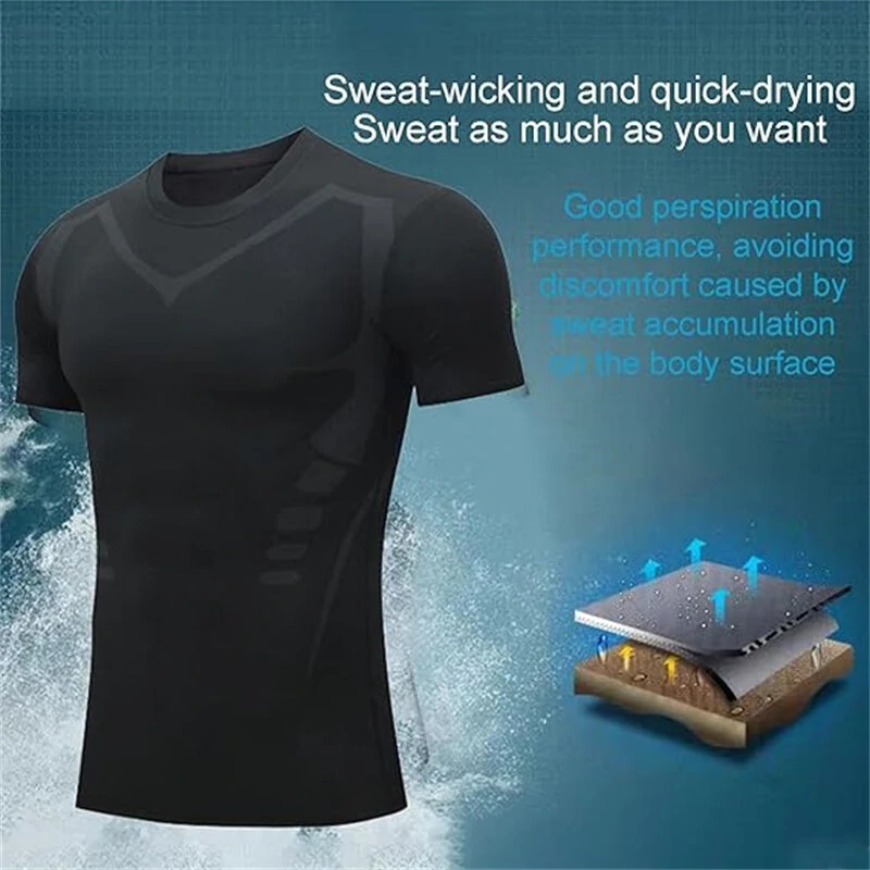 (image for) TENGOO Tight Sports Shirt Shaping Shirts Quick Drying Polyester Multifunctional Comfortable T-Shirts for Running Hiking Fashing Body Building Workout