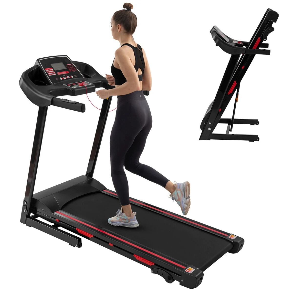 (image for) [USA Direct] Bominfit JK88 Folding Treadmill 3.5HP Power Motor 16km/h Max Speed 150kg Weight Capacity Heart Rate Sensor LED Display Installation-free Running Fitness for Home Gym Workouts