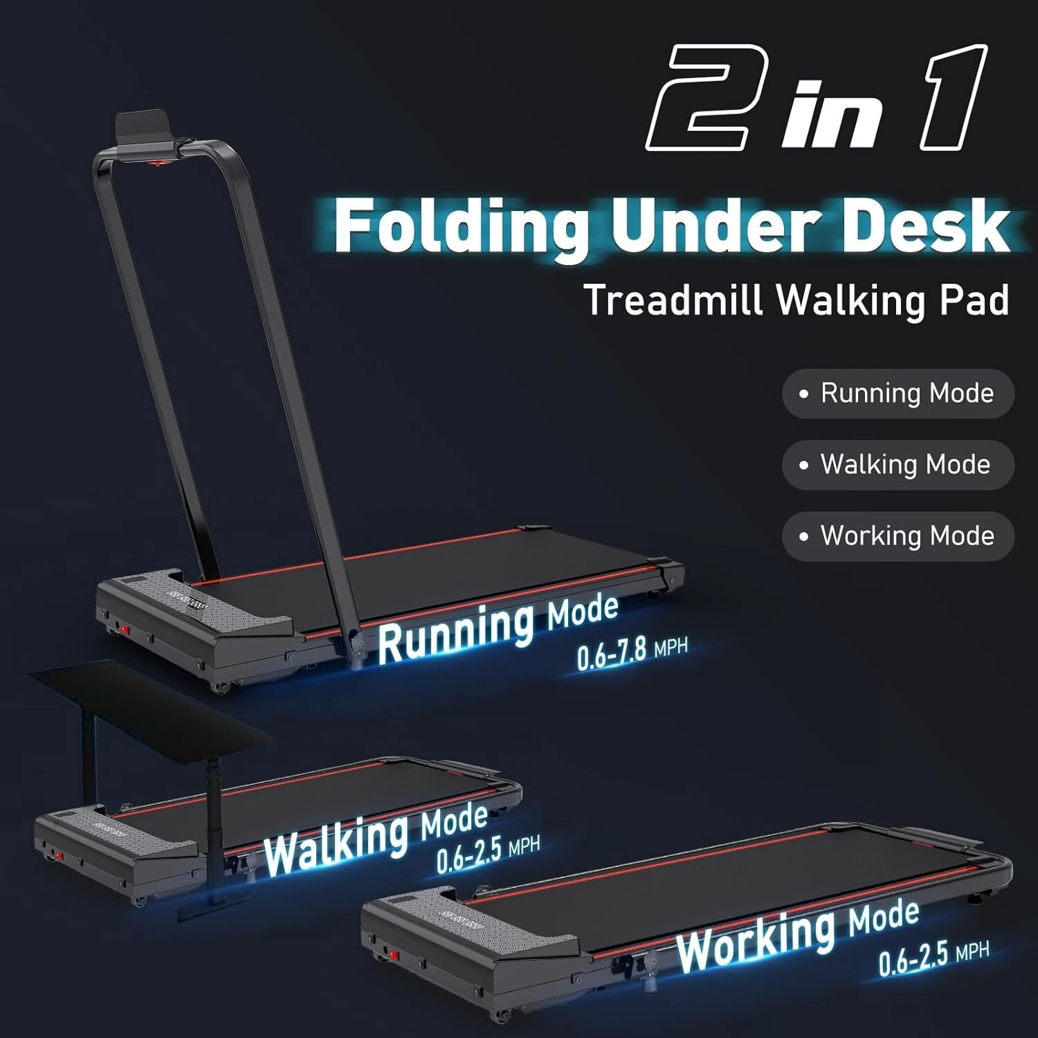 (image for) [USA Direct] Bominfit ZX2 Under Desk Treadmill 1400W Power 12.5km/h Max Speed 120kg Weight Capacity Thin Silent Walking Pad Treadmill with LED Smart Display for Home Gym Workouts