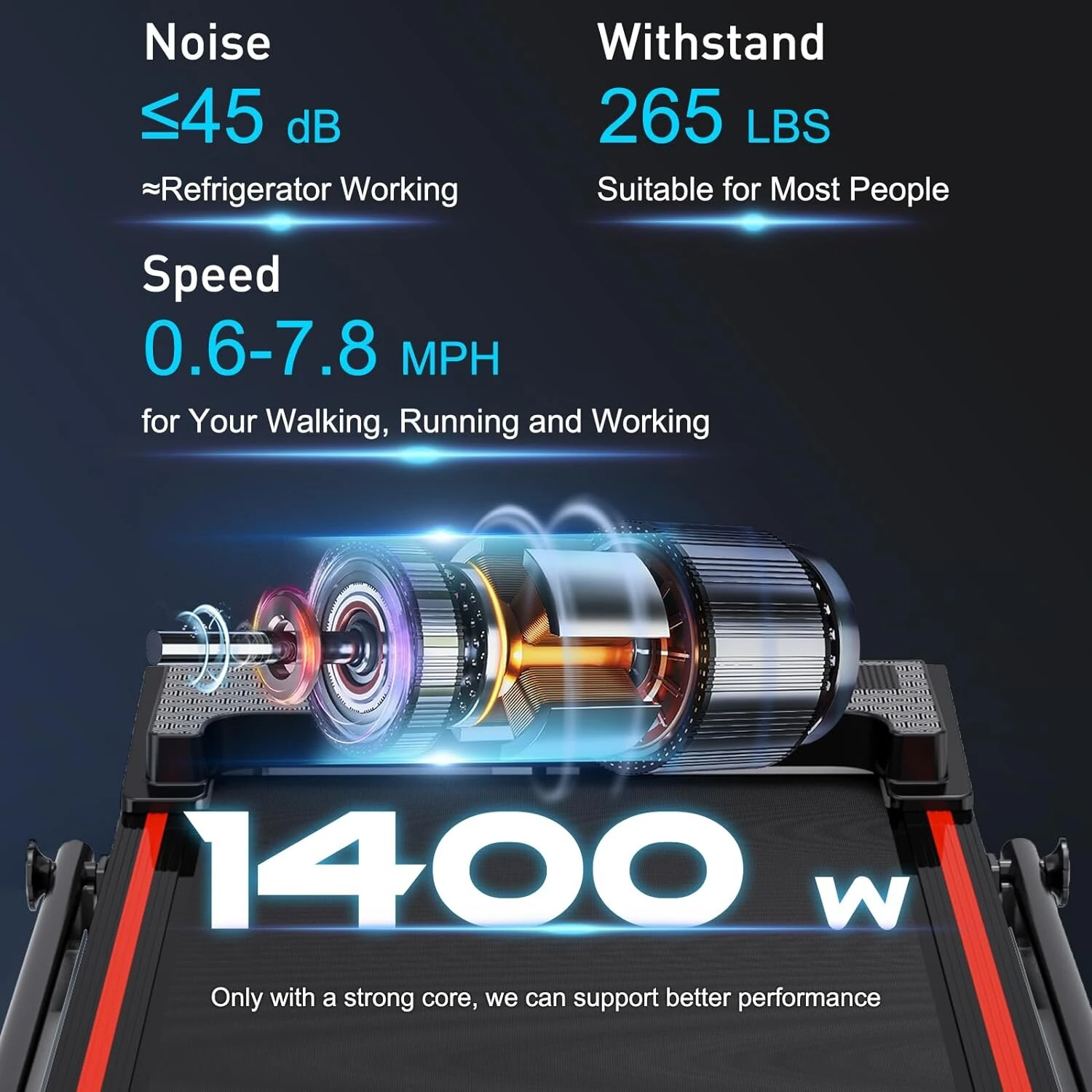 (image for) [USA Direct] Bominfit ZX2 Under Desk Treadmill 1400W Power 12.5km/h Max Speed 120kg Weight Capacity Thin Silent Walking Pad Treadmill with LED Smart Display for Home Gym Workouts